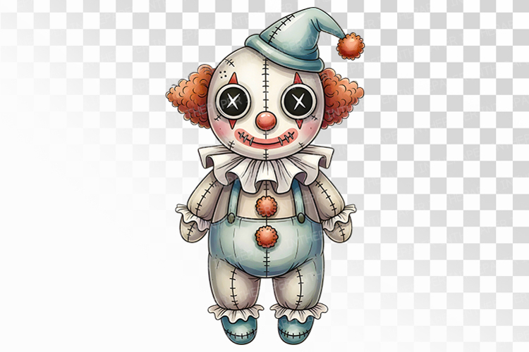 Circus Clown Stitched Doll Halloween Voodoo PNG hat frill