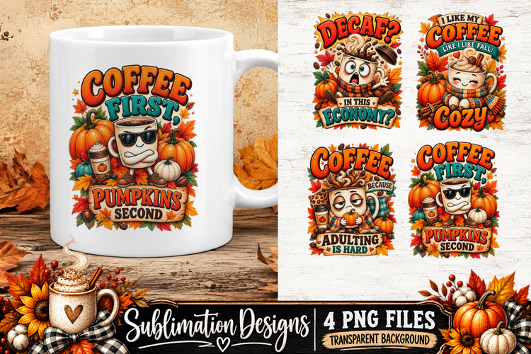 Funny Fall Coffee Pumpkin Sublimation PNG