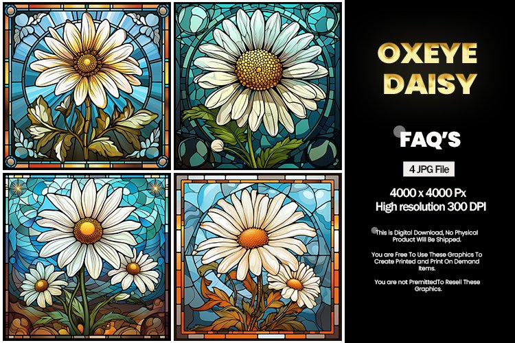 Stained Glass Oxeye Daisy Square Coaster - 04 Variations example image 1