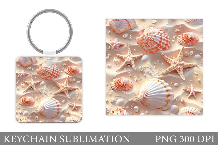 3D Seashell Keychain Sublimation. Sea Keychain Design example image 1