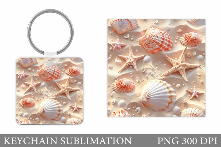 3D Seashell Keychain Sublimation. Sea Keychain Design