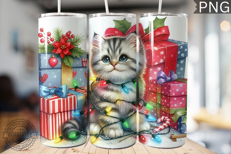 Christmas Cat Tumbler Wrap - Christmas Tumbler PNG Design