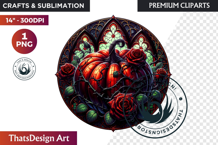 Halloween Gothic stained Glass Pumpkin Clipart