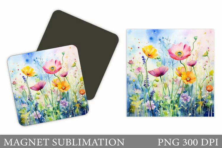 Flowers Square Magnet Design. Wildflowers Magnet Sublimation