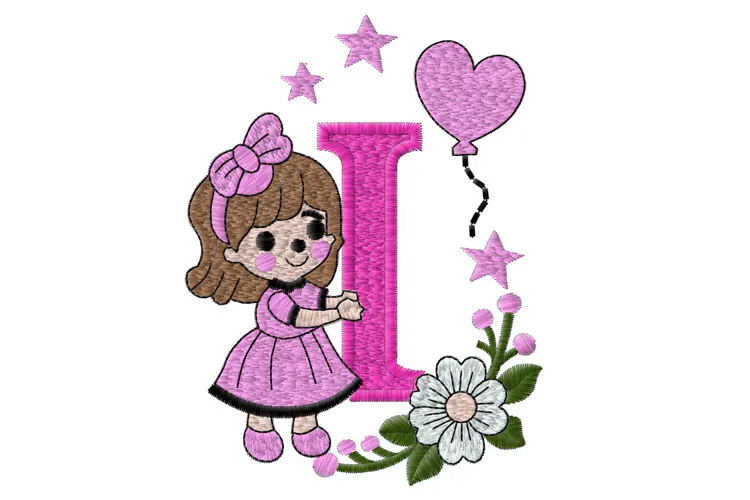 Letter I Girl Machine Embroidery Design