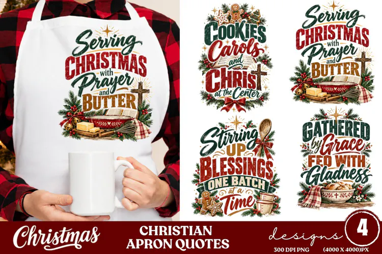 4 Christian Christmas Apron PNG Designs, 4 Faith Christmas B