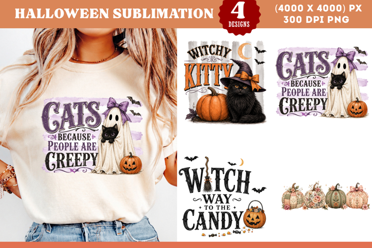 Halloween Cat Witch Candy Sublimation PNG