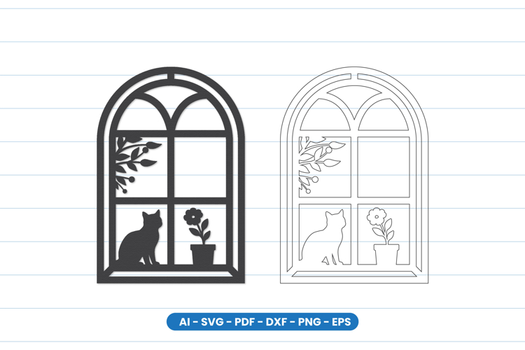 Cat Window Scene Laser Cut SVG