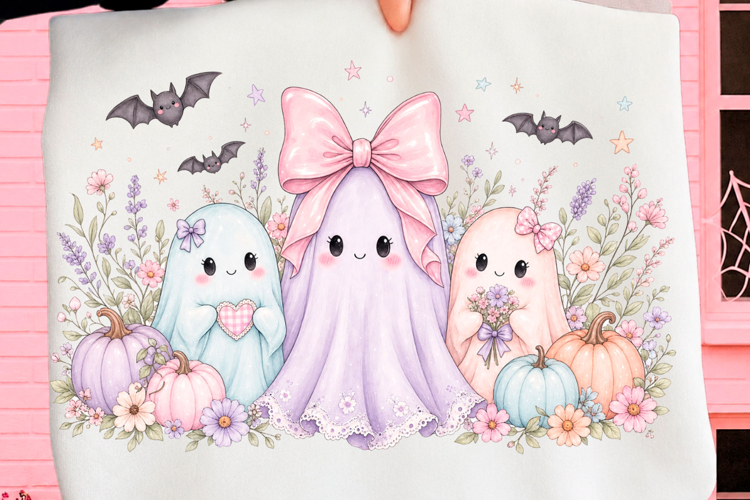 Pastel Floral Ghost Halloween PNG