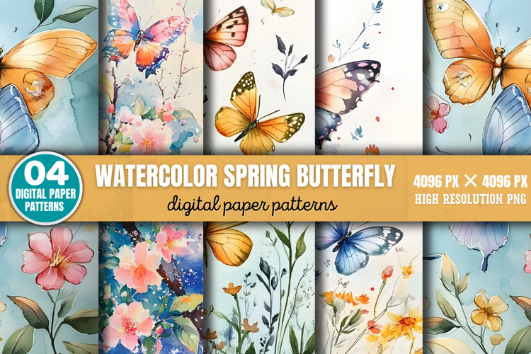 Watercolor Spring Butterfly Background Paper PNG