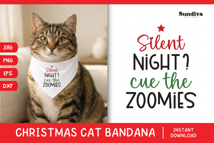 Christmas Cat Bandana Quotes SVG | Cue the Zoomies