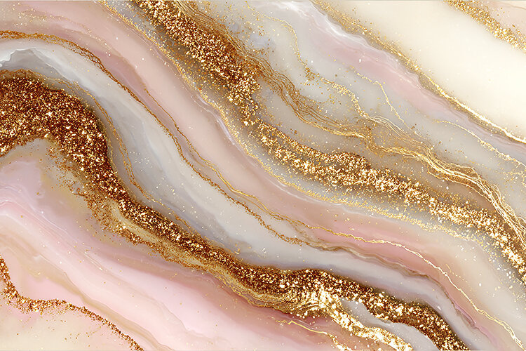 Marble pattern with gold accents and soft pink hues