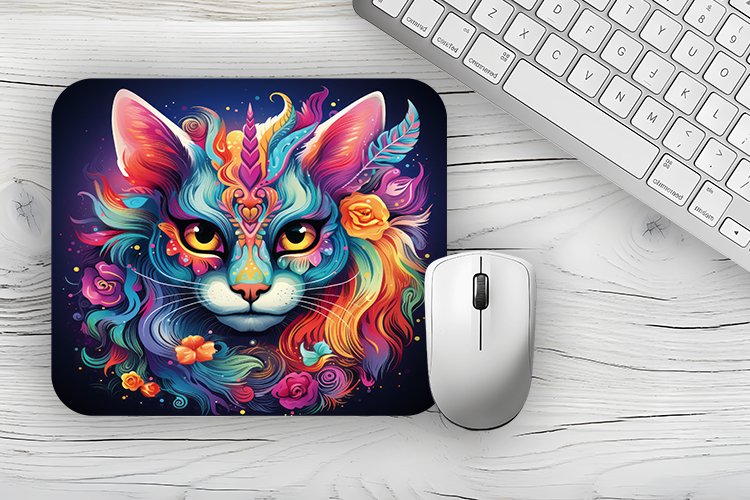flower cat Mousepad PNG, Animal Mousepad Sublimation Designs