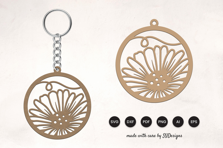 Floral Round Keychain Laser Cut SVG