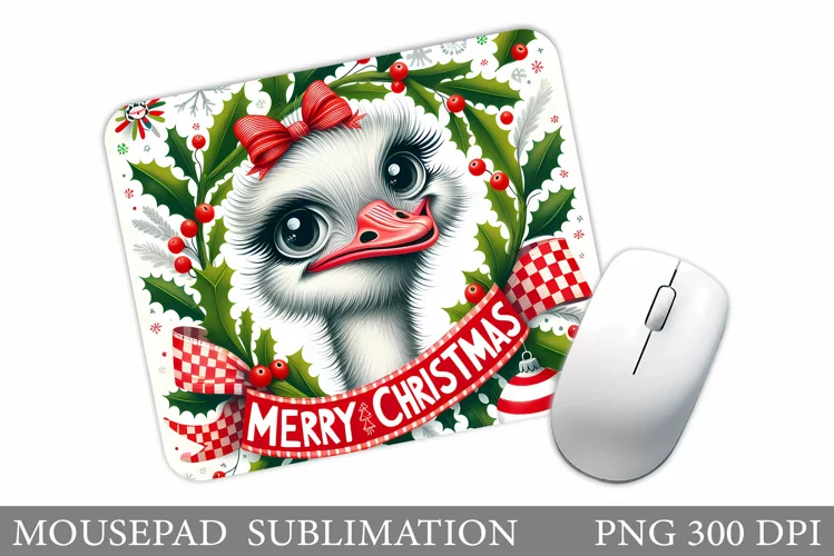 Cute Ostrich Mouse Pad. Christmas Mouse Pad Design