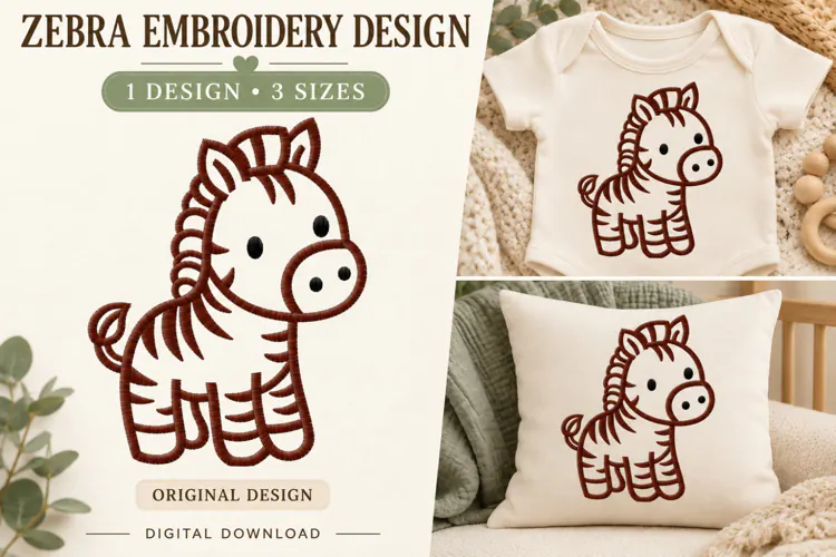Cute Baby Zebra Embroidery Design