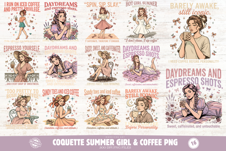 Coquette Summer Girl & Coffee PNG