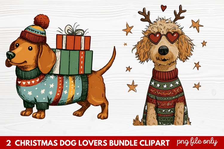 2 Christmas Dog Lovers Clipart | Festive Holiday Puppy PNG