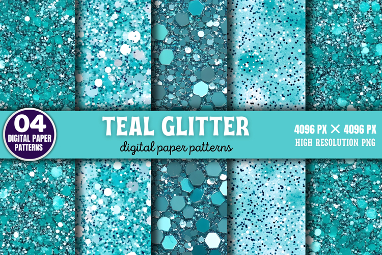 Teal Glitter Background Digital Papers PNG