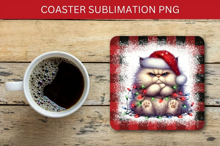 square coaster - grumpy christmas cat