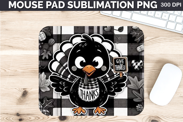 Watercolor Turkey Mouse Pad Sublimation - Thanksgiving PNG