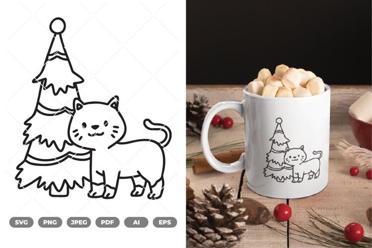 Cat and Christmas Tree SVG & Clipart example image 1