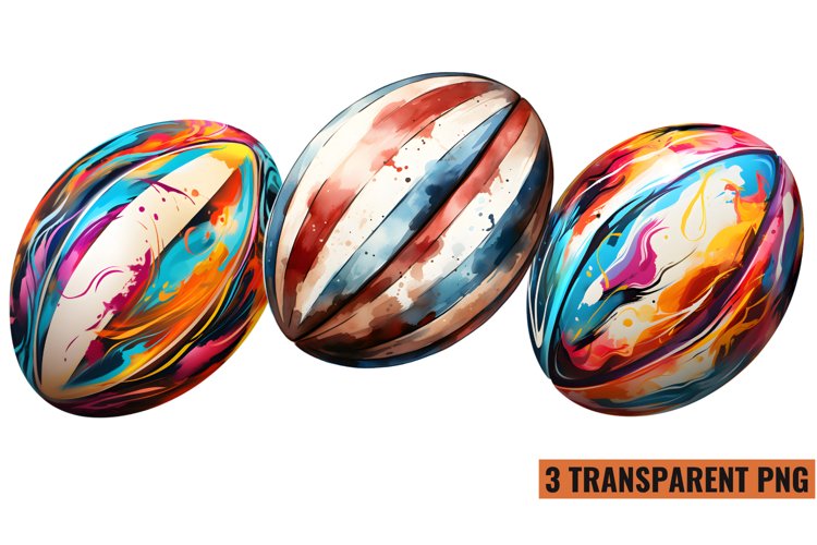 Retro Rubgy Ball Watercolor Clipart, Rugby Ball Illustration