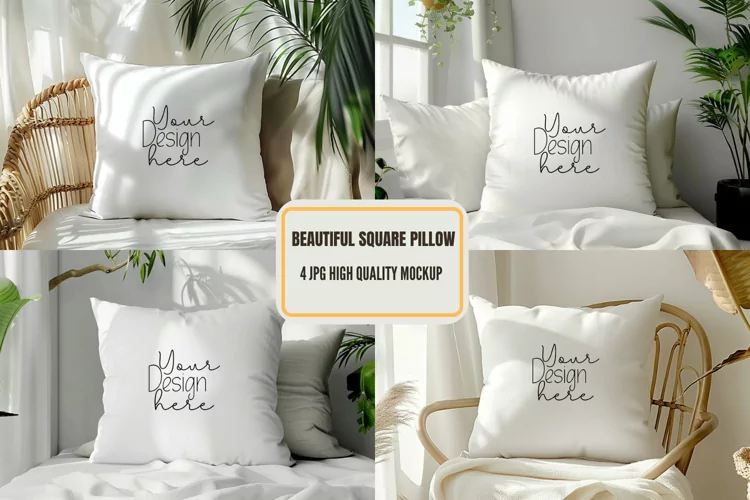 Pillow Mockup, White Square Pillow Mockup, Lay Flat Pillow