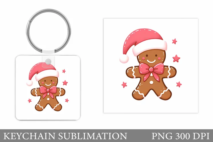 Cute Gingerbread Keychain. Christmas Keychain Sublimation