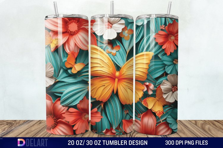 3D Flower Butterfly Tumbler Wrap example image 1