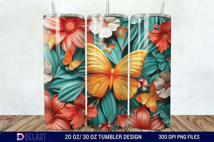 3D Flower Butterfly Tumbler Wrap