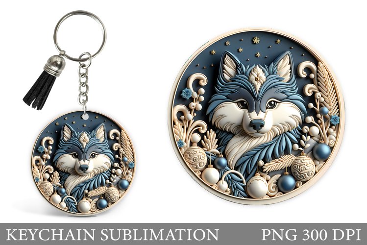 Christmas Wolf Keychain. Christmas Keychain Sublimation example image 1