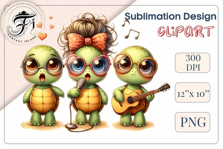 Cute Singing Baby Turtles| Sublimation Design| Clipart | Png