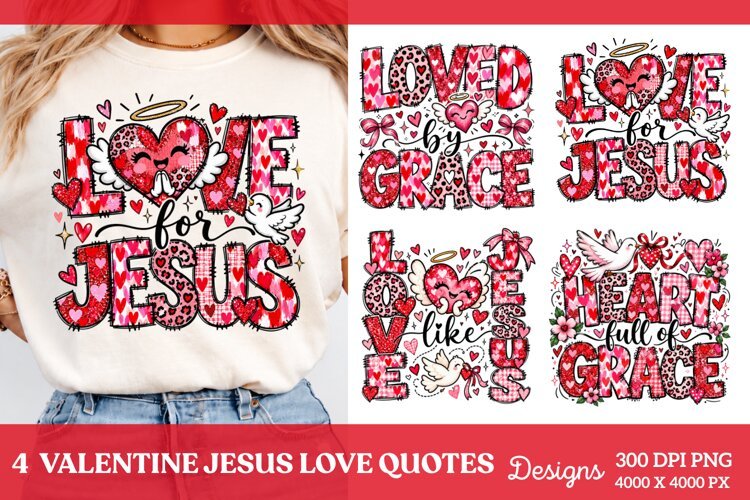 Valentine Jesus 4 Shirt PNG Designs, 4 Christian Valentine S example image 1