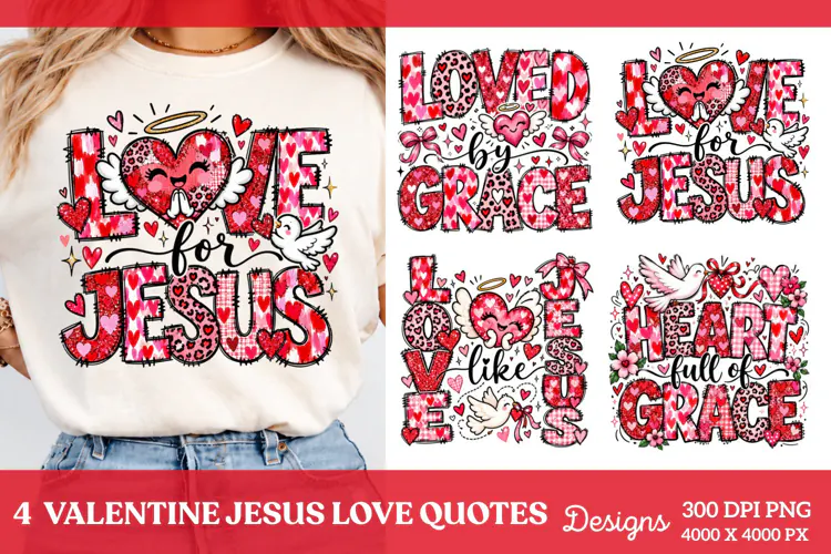 Valentine Jesus 4 Shirt PNG Designs, 4 Christian Valentine S
