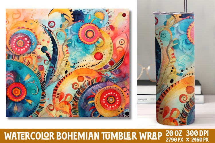 Seamless Watercolor Bohemian Tumbler Wrap
