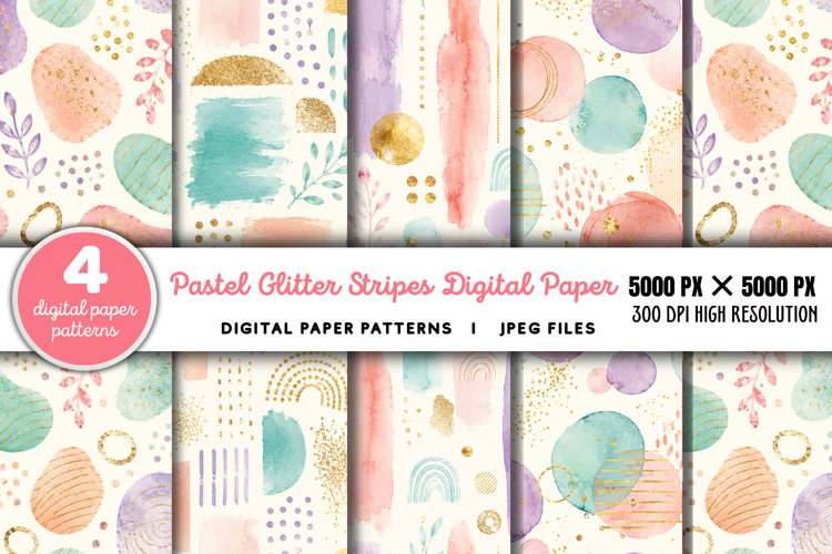Pastel Glitter Stripes Digital Paper JPG