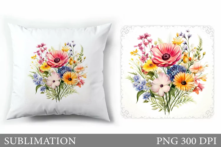 Wildflowers Pillow Design. Flowers Sublimation