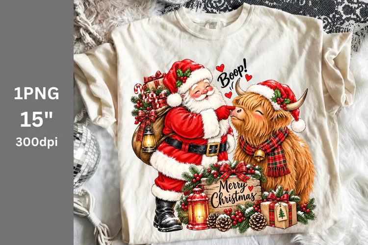 Christmas PNG, Santa and Highland Cow PNG, Boop PNG