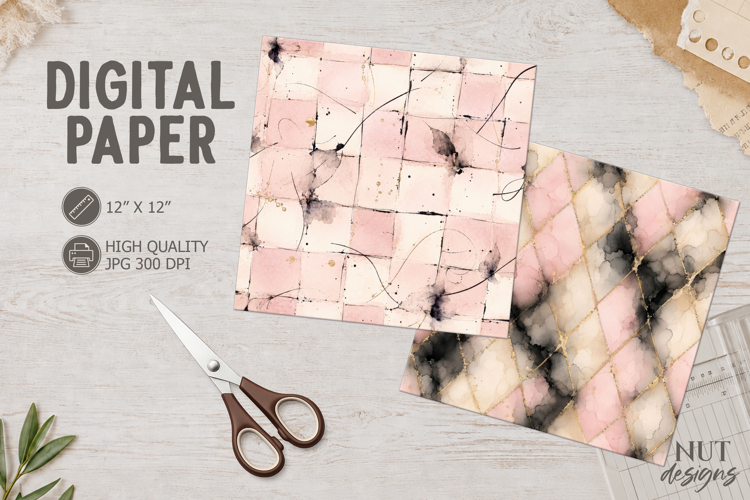 Blush Marble Geometric Pink digital paper