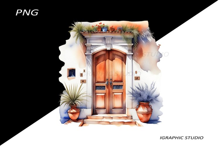 Watercolor Medirerranean Door Clipart