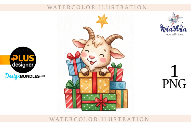 Christmas Goat in Watercolor Style
