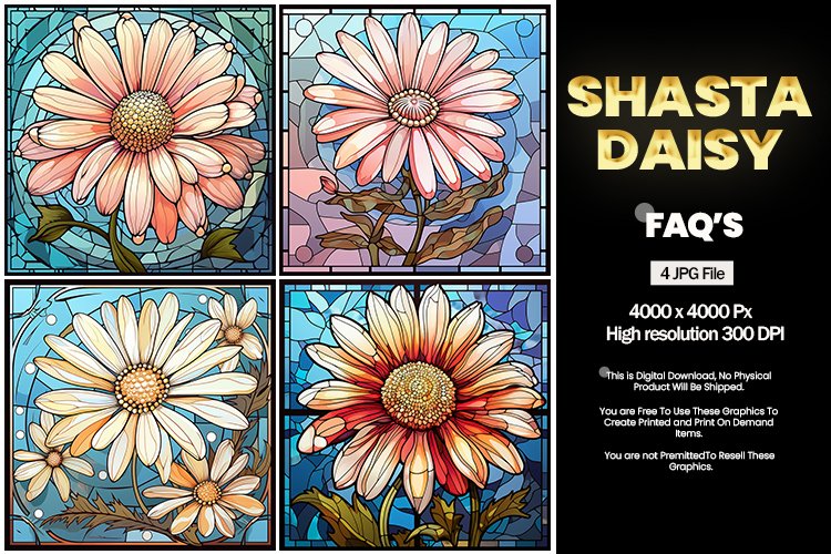 Stained Glass Shasta Daisy Square Coaster - 04 Variations example image 1