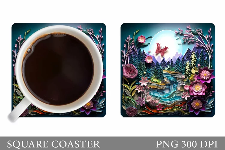Butterfly Flowers Coaster. Butterfly Square Coaster Design