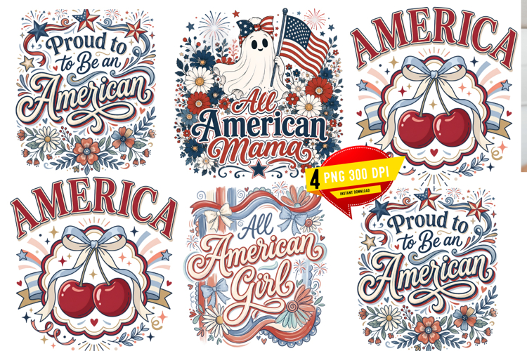 Patriotic USA Sublimation Design, Fourth of July Retro PNG example image 1