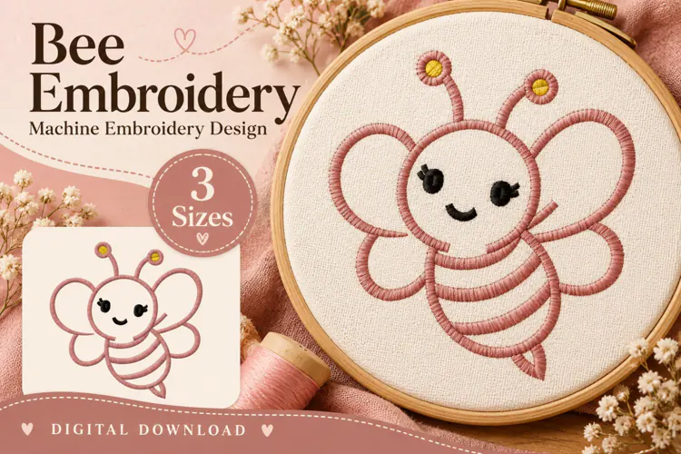 Cute Bee Outline Embroidery Design
