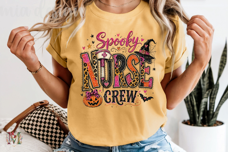 Spooky Nurse Crew PNG, Pink Glitter Halloween Sublimation