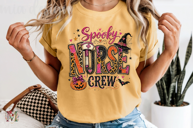 Spooky Nurse Crew PNG, Pink Glitter Halloween Sublimation