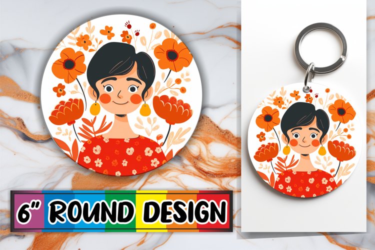 Lovely Women with Flowers Round Design PNG example image 1