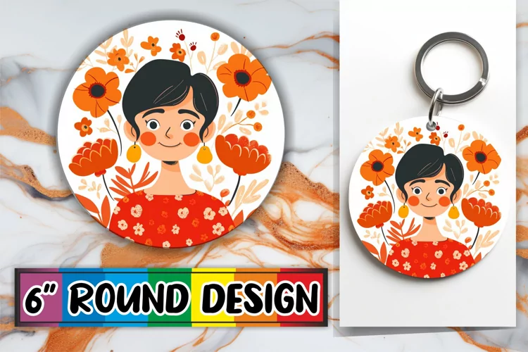 Lovely Women with Flowers Round Design PNG